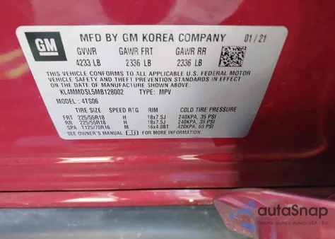 2021 Buick Encore Gx Fwd Select from USA, damaged, VIN KL4MMDSL5MB128002